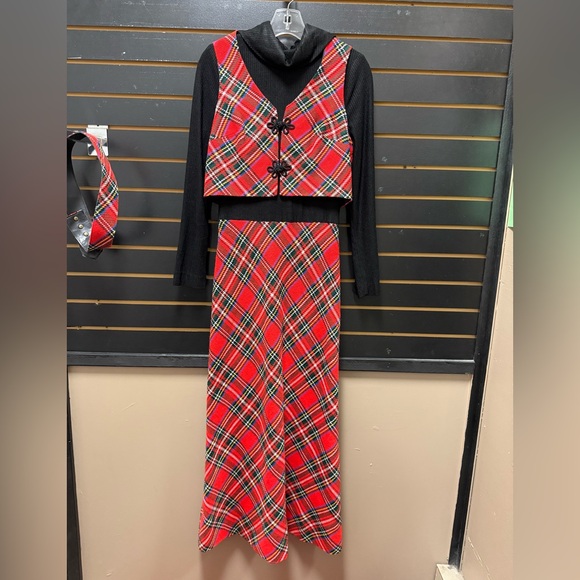 Vintage Alamor Plaid Maxi Dress Vest Belt XS/S - Picture 3 of 6